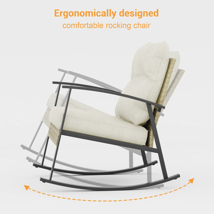 Livoosun set da bistrot a dondolo da 3 pezzi per patio, mobili da esterno per veranda, set di 2 sedie da patio con tavolino laterale per giardino