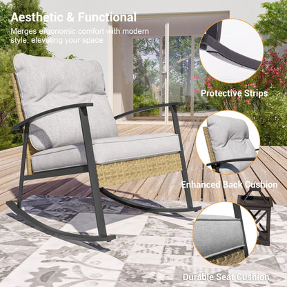 Livoosun set da bistrot a dondolo da 3 pezzi per patio, mobili da esterno per veranda, set di 2 sedie da patio con tavolino laterale per giardino