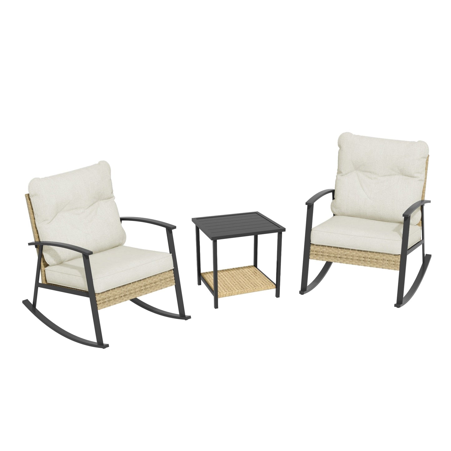 Livoosun set da bistrot a dondolo da 3 pezzi per patio, mobili da esterno per veranda, set di 2 sedie da patio con tavolino laterale per giardino