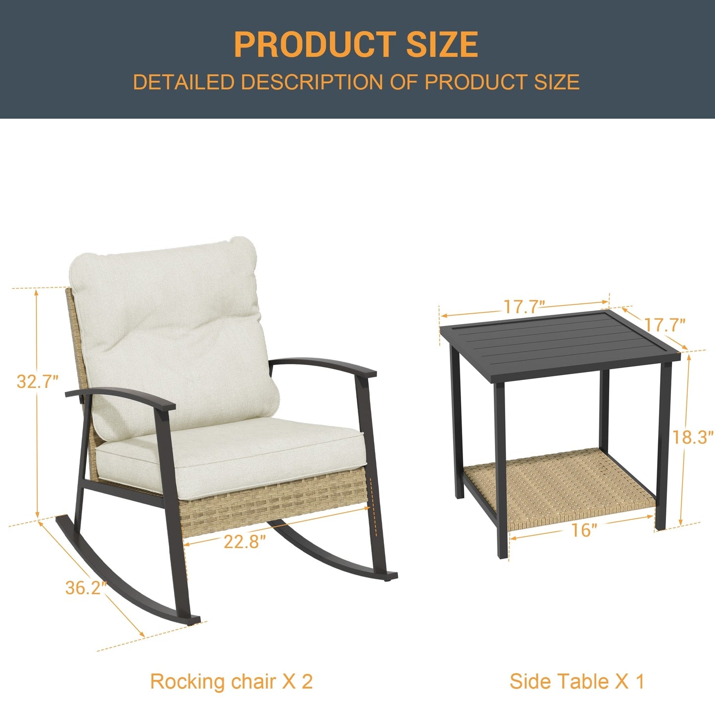 Livoosun set da bistrot a dondolo da 3 pezzi per patio, mobili da esterno per veranda, set di 2 sedie da patio con tavolino laterale per giardino