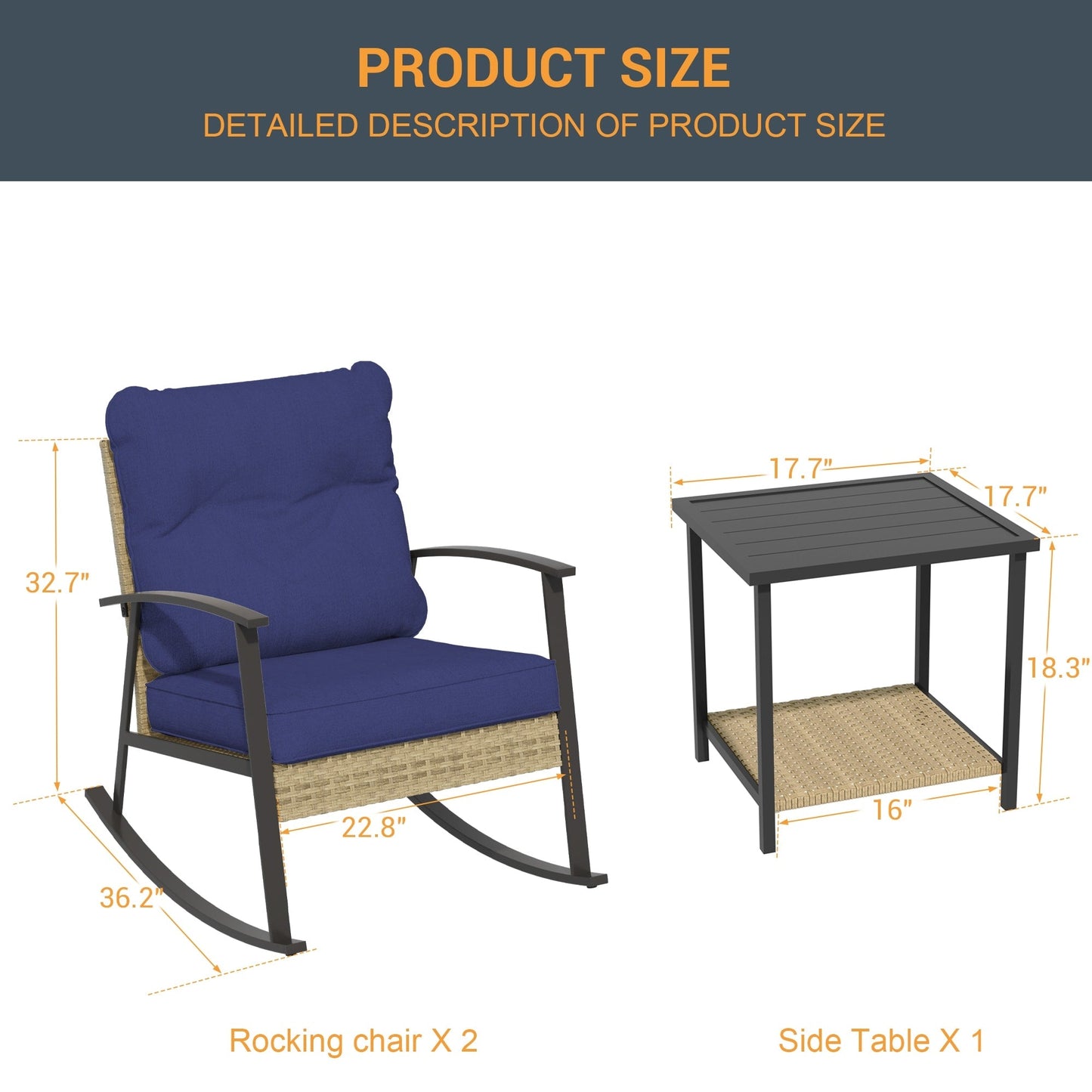 Livoosun set da bistrot a dondolo da 3 pezzi per patio, mobili da esterno per veranda, set di 2 sedie da patio con tavolino laterale per giardino