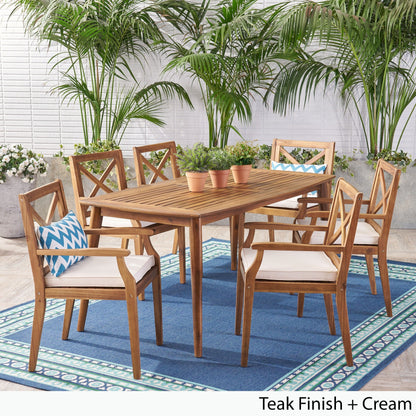 Set da pranzo da esterno Llano in acacia da 7 pezzi di Christopher Knight Home