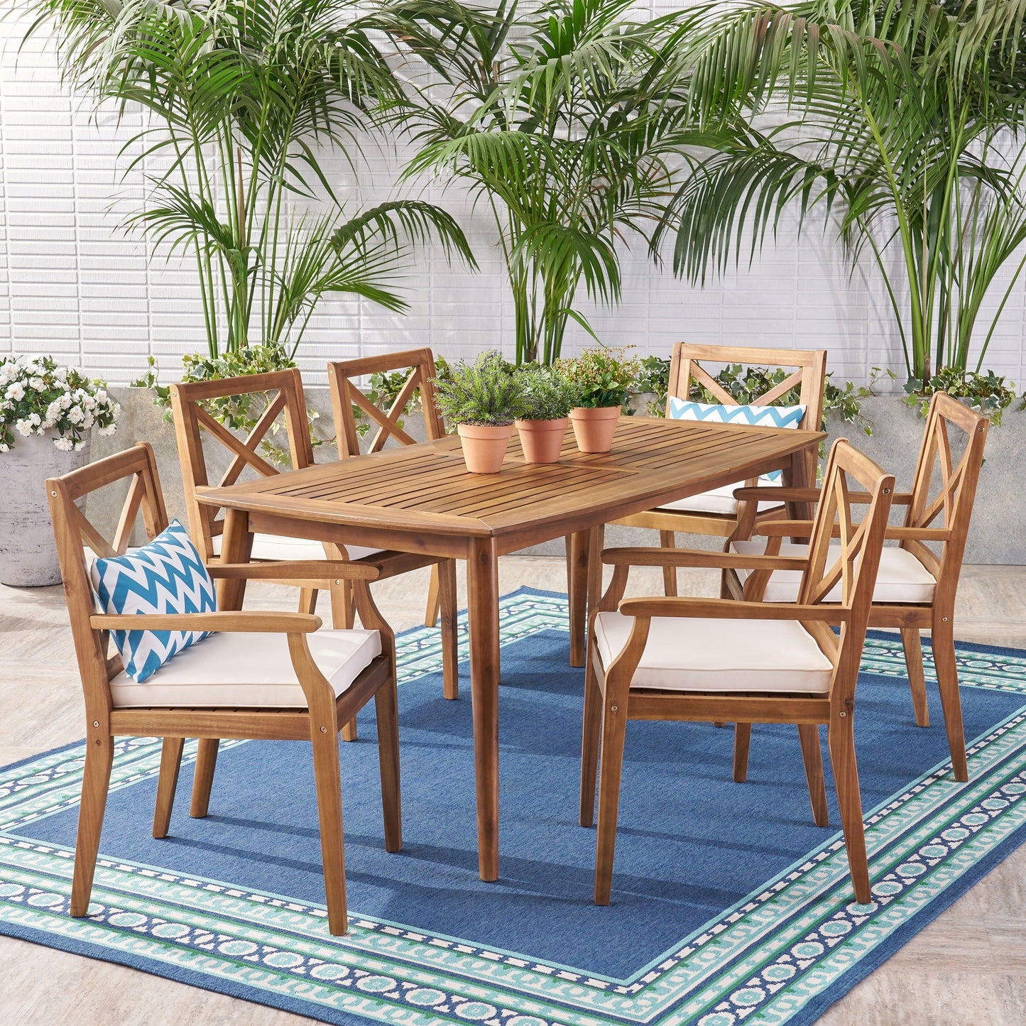 Set da pranzo da esterno Llano in acacia da 7 pezzi di Christopher Knight Home
