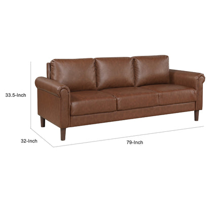 Divano Lo con braccioli arrotolati, finta pelle marrone scuro di metà secolo, 79 pollici