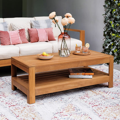 Set da conversazione per patio Cambridge Casual Logan in teak da 5 pezzi con cuscino Sunbrella