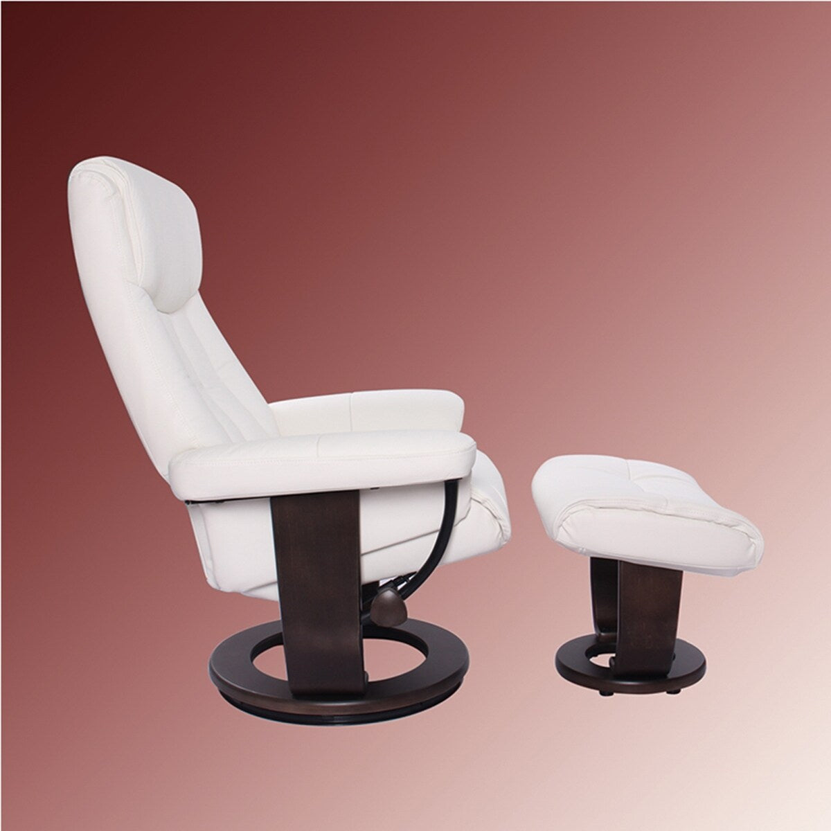 Poltrona girevole in pelle con poggiapiedi abbinato