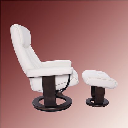 Poltrona girevole in pelle con poggiapiedi abbinato