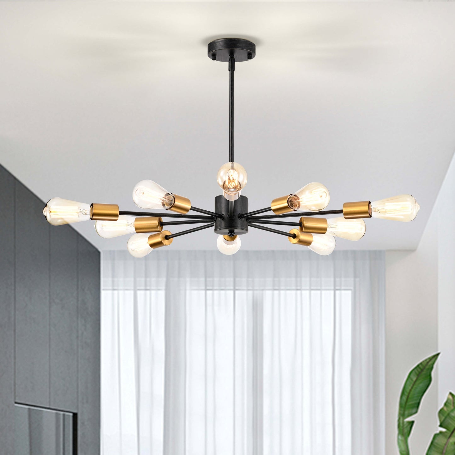 Lampadario Lorena Sputnik a 10 luci nero antico e oro metallizzato