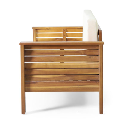 Set di divano a due posti e tavolino da caffè Louver in legno di acacia con cuscini di Christopher Knight Home