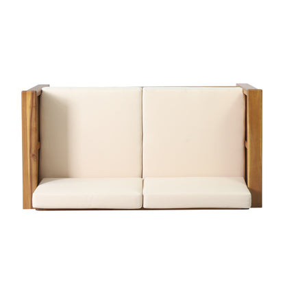 Set di divano a due posti e tavolino da caffè Louver in legno di acacia con cuscini di Christopher Knight Home