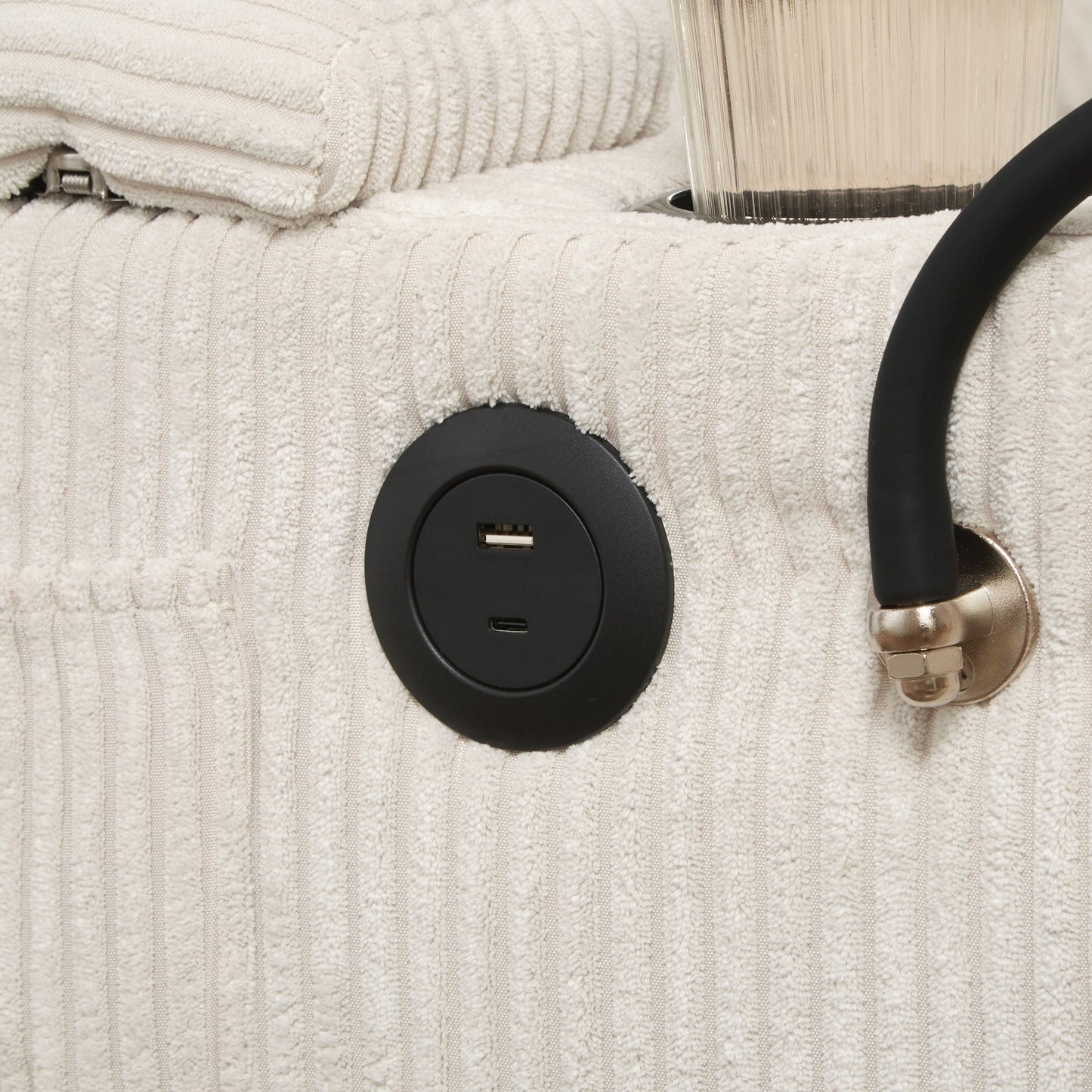 Divano a due posti, divano letto in velluto a coste con porte USB