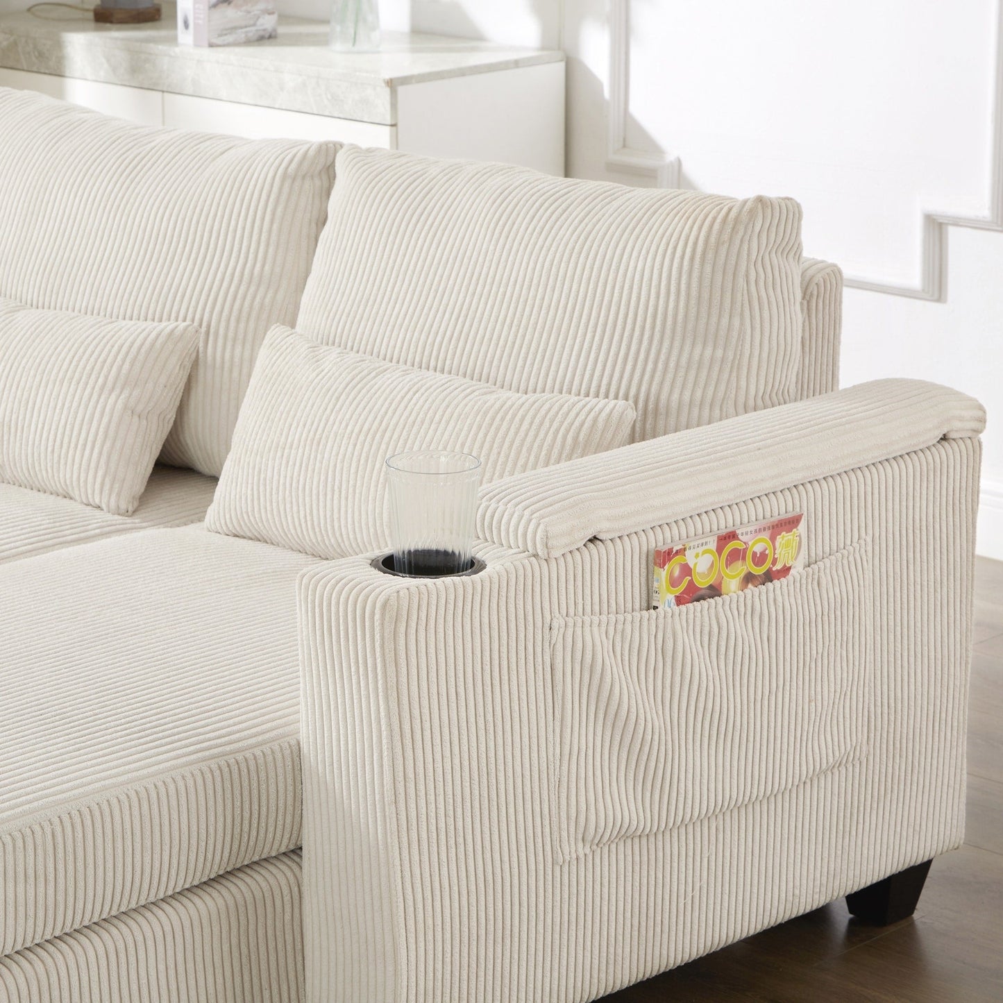 Divano a due posti, divano letto in velluto a coste con porte USB