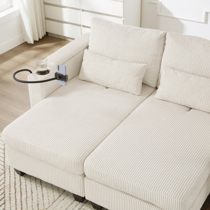 Divano a due posti, divano letto in velluto a coste con porte USB