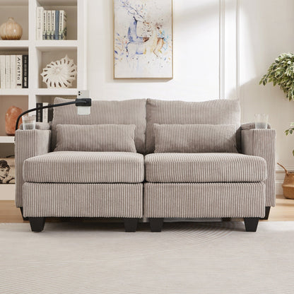 Divano a due posti, divano letto in velluto a coste con porte USB