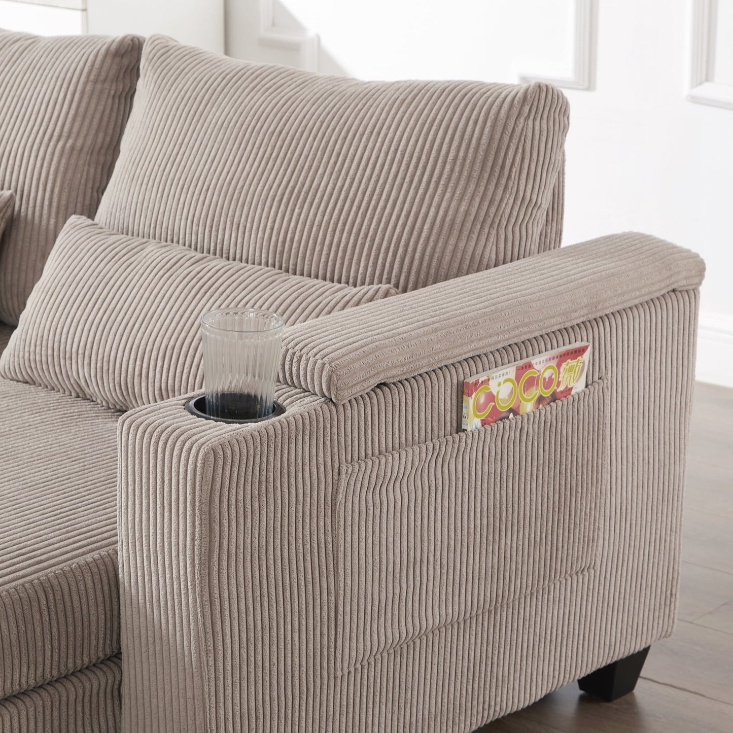 Divano a due posti, divano letto in velluto a coste con porte USB