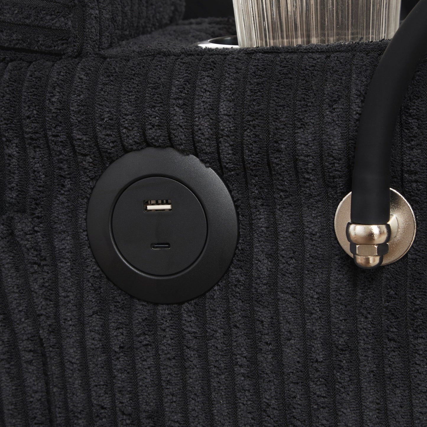 Divano a due posti, divano letto in velluto a coste con porte USB