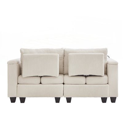 Divano a due posti, divano letto in velluto a coste con porte USB