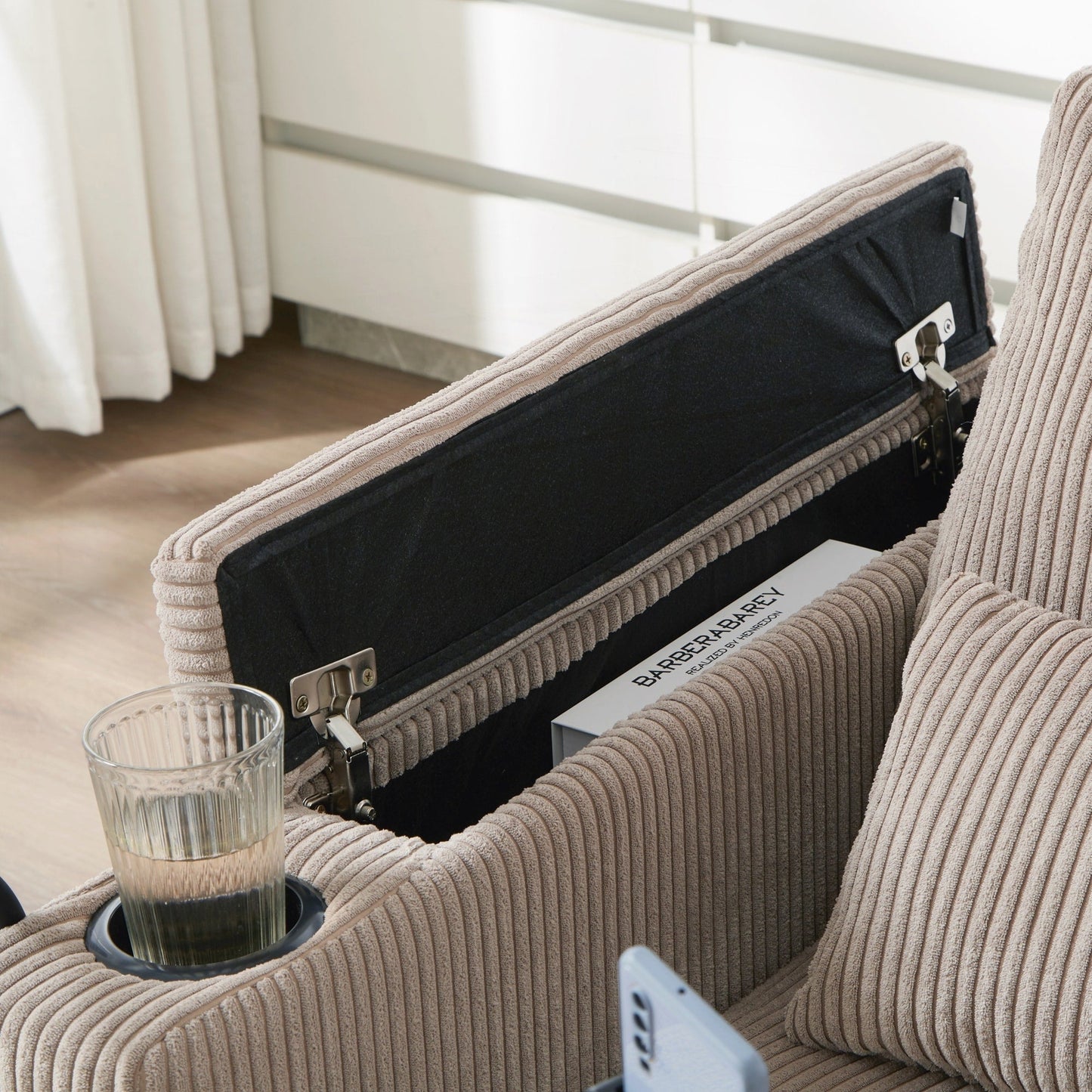 Divano a due posti, divano letto in velluto a coste con porte USB