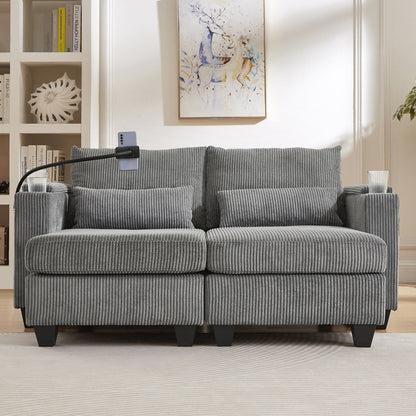 Divano a due posti, divano letto in velluto a coste con porte USB