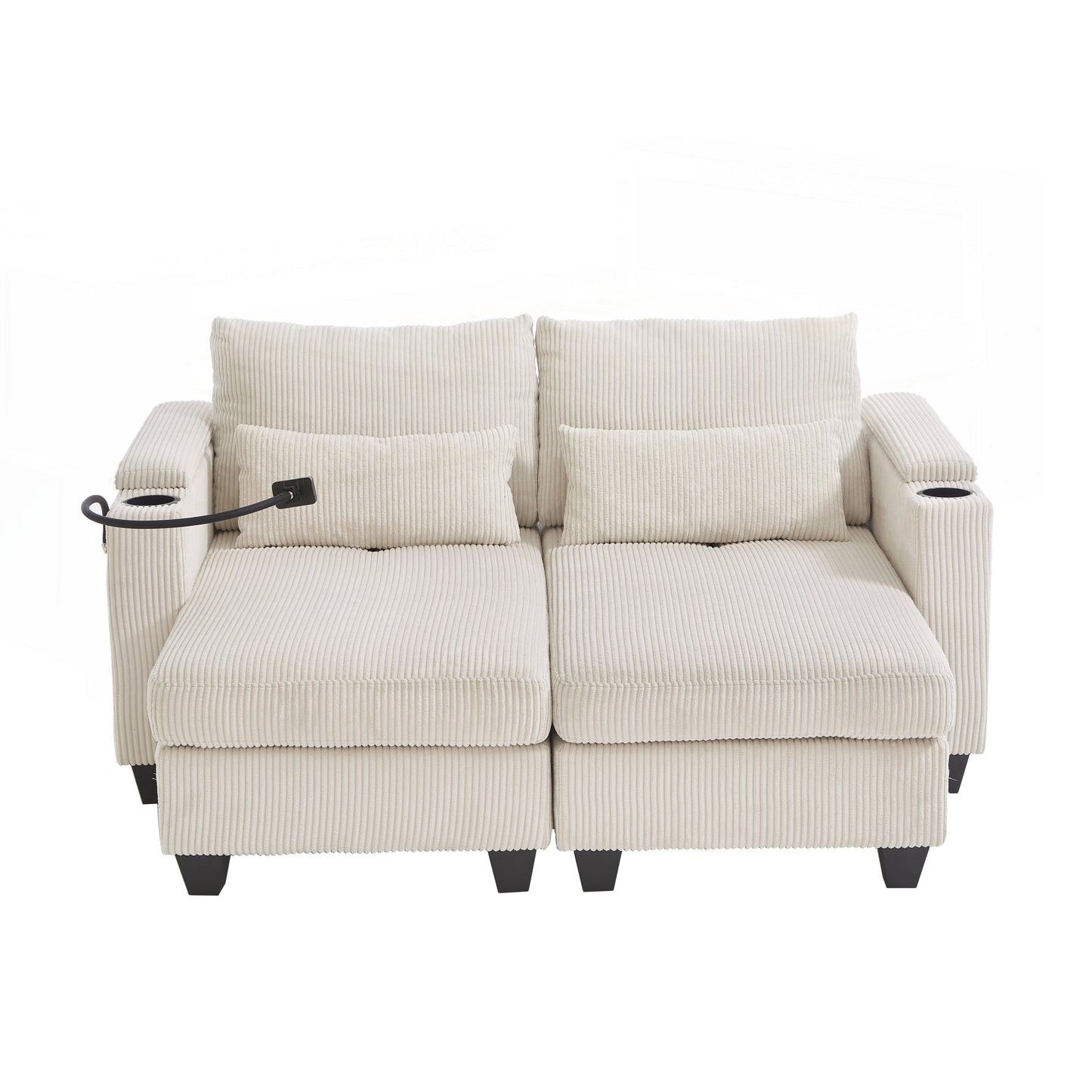 Divano a due posti, divano letto in velluto a coste con porte USB