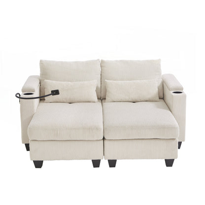 Divano a due posti, divano letto in velluto a coste con porte USB