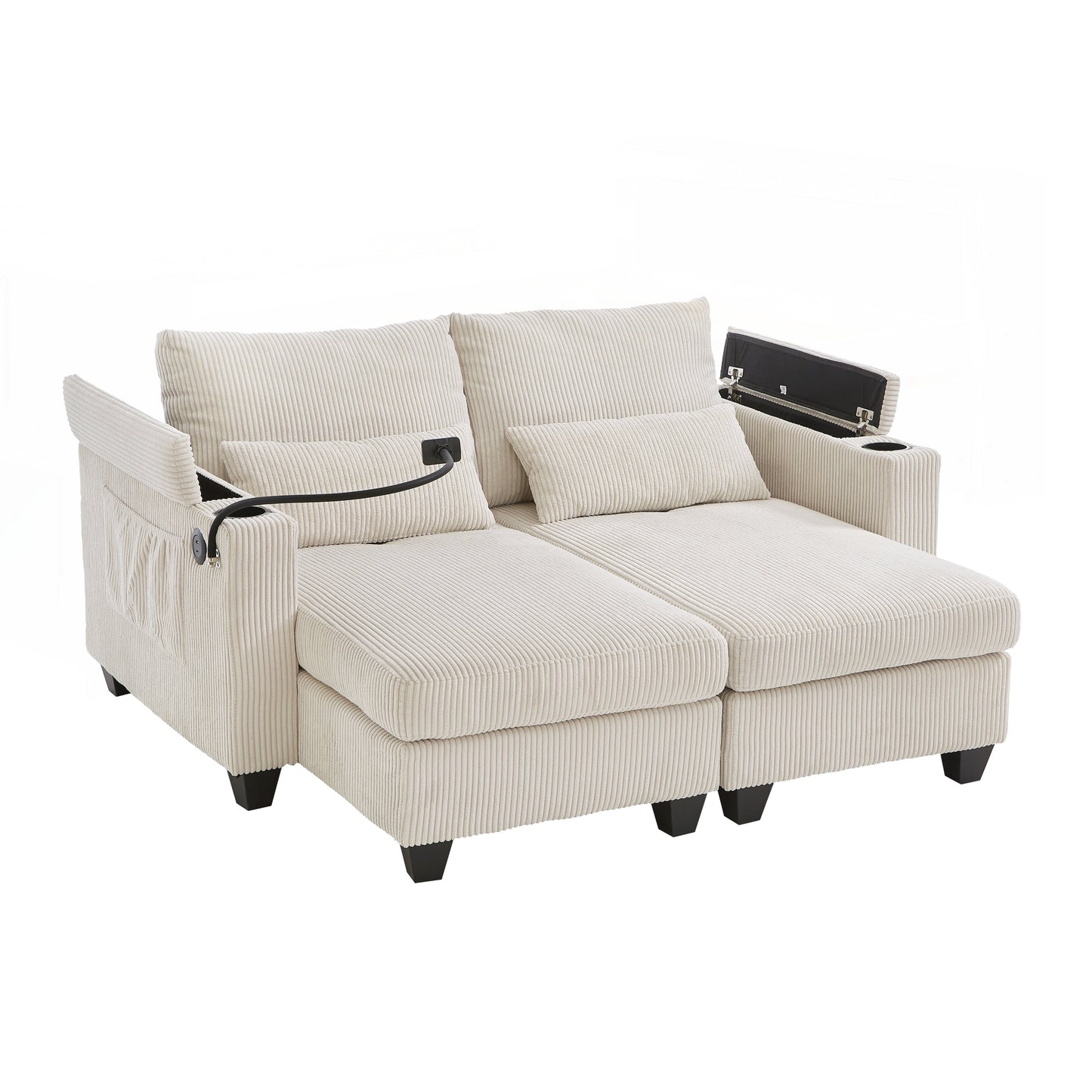 Divano a due posti, divano letto in velluto a coste con porte USB