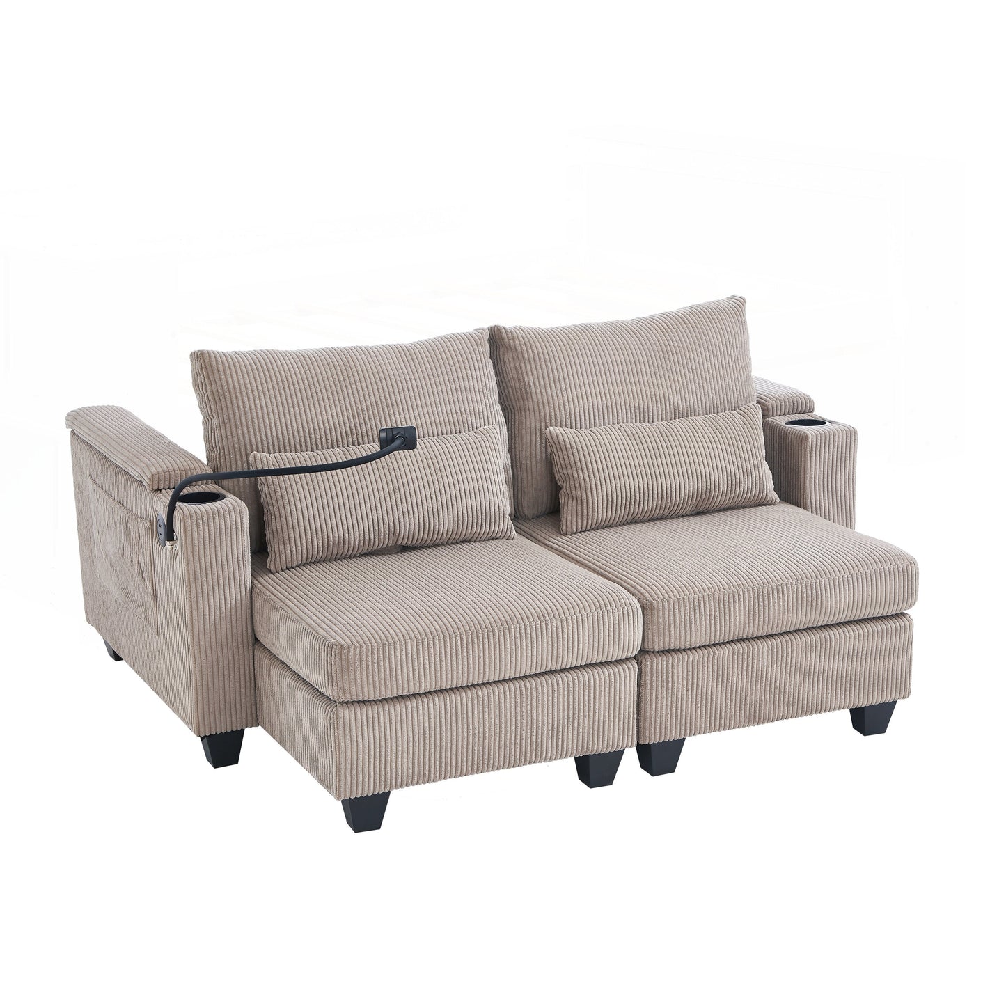 Divano a due posti, divano letto in velluto a coste con porte USB