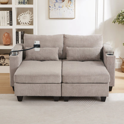 Divano a due posti, divano letto in velluto a coste con porte USB