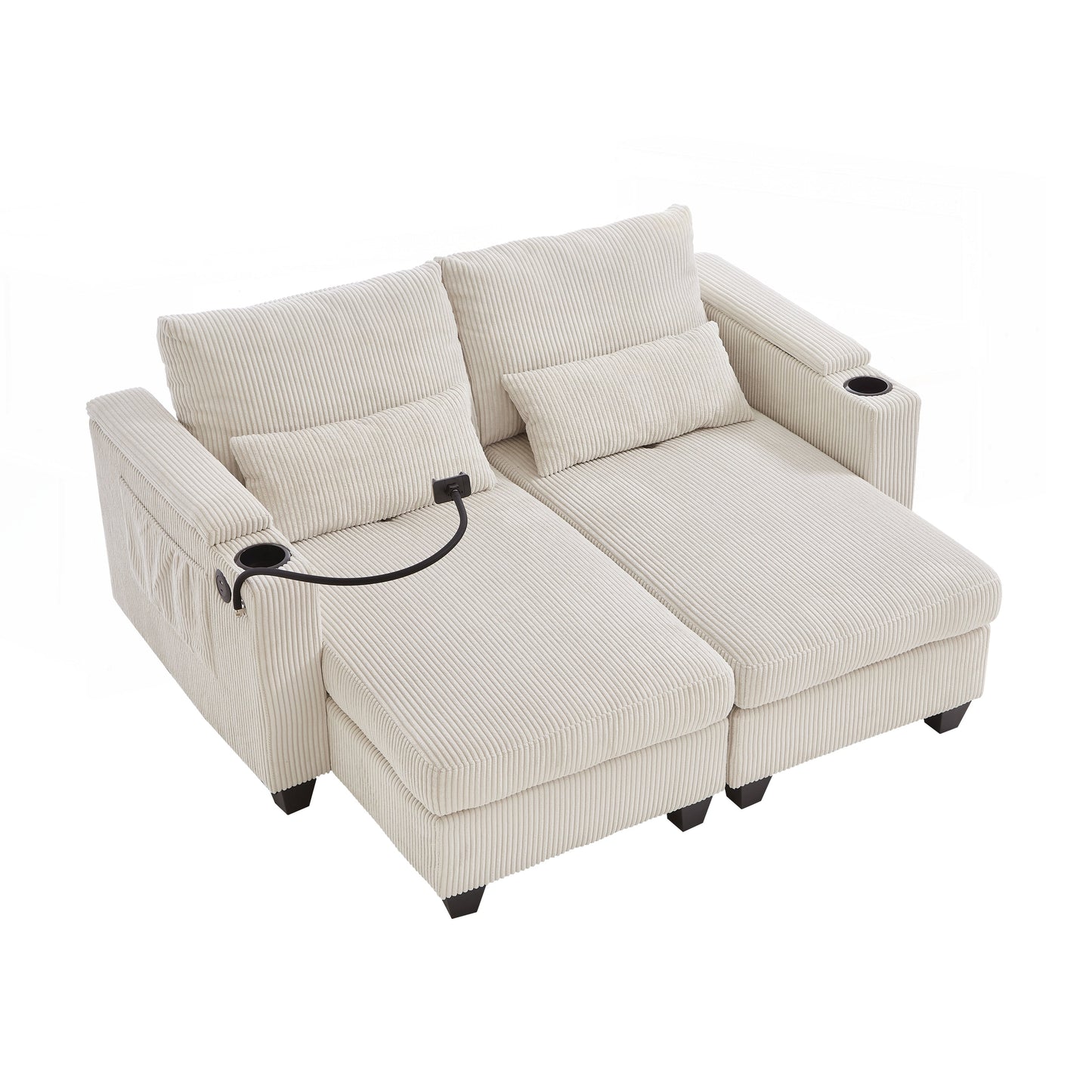 Divano a due posti, divano letto in velluto a coste con porte USB