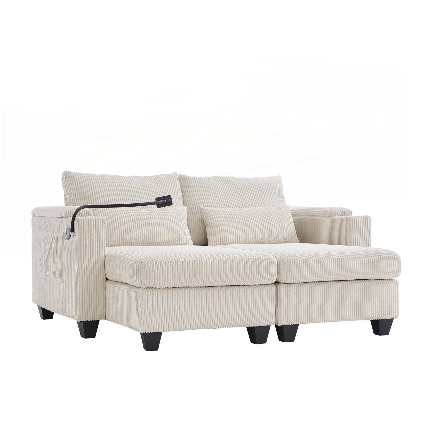 Divano a due posti, divano letto in velluto a coste con porte USB