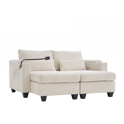 Divano a due posti, divano letto in velluto a coste con porte USB