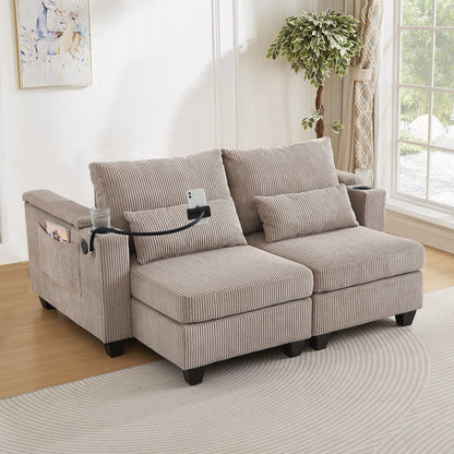 Divano a due posti, divano letto in velluto a coste con porte USB