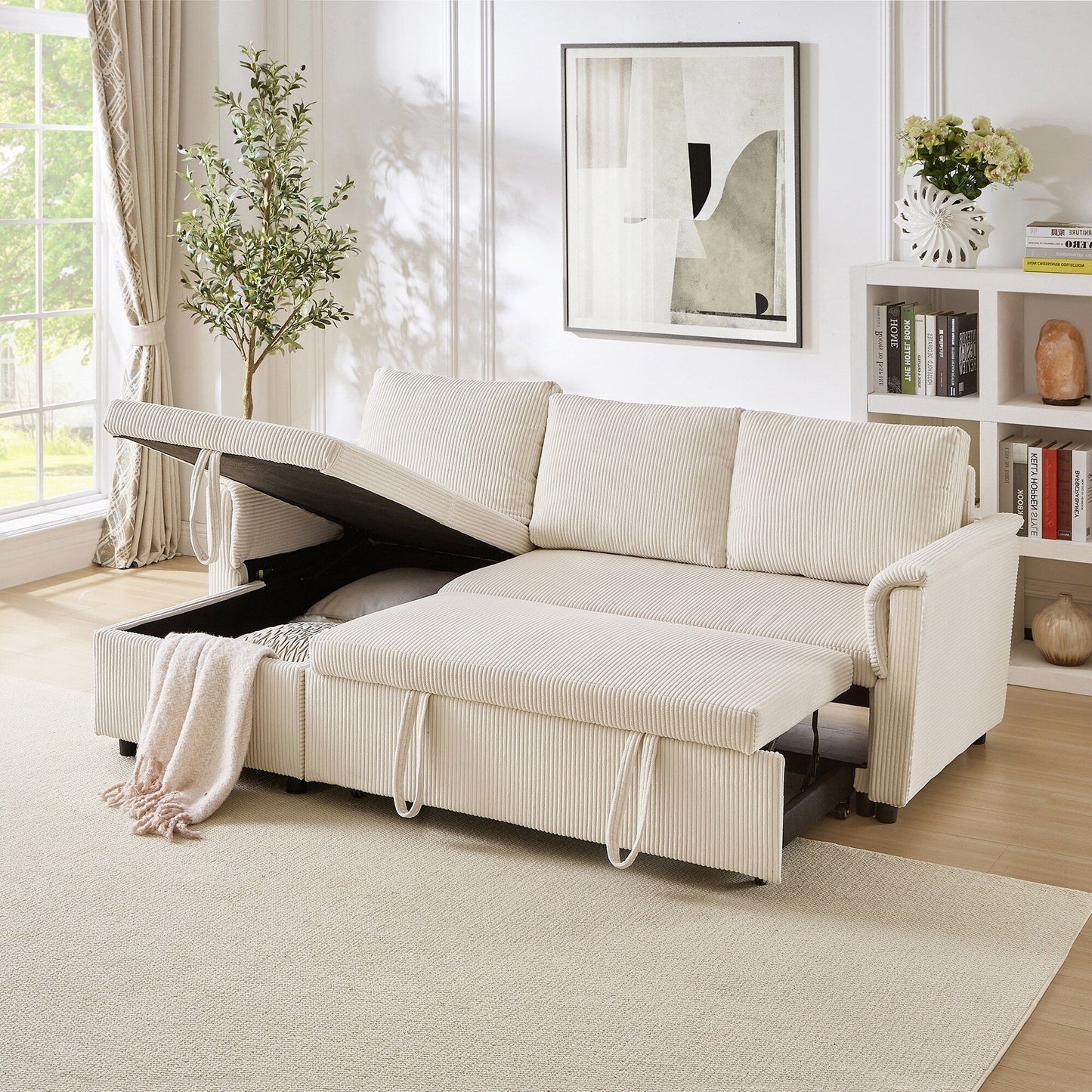 Divano a due posti con chaise longue, divano modulare convertibile a L con chaise longue contenitore