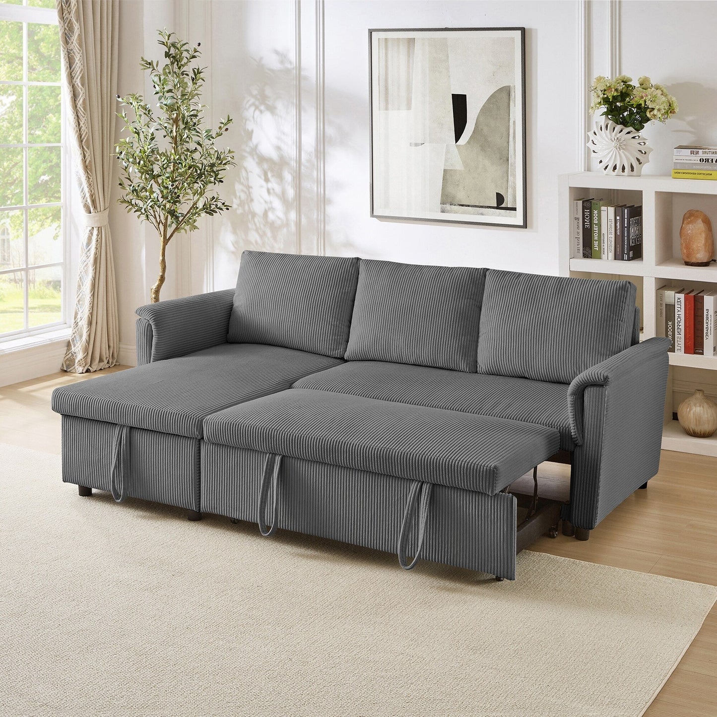 Divano a due posti con chaise longue, divano modulare convertibile a L con chaise longue contenitore