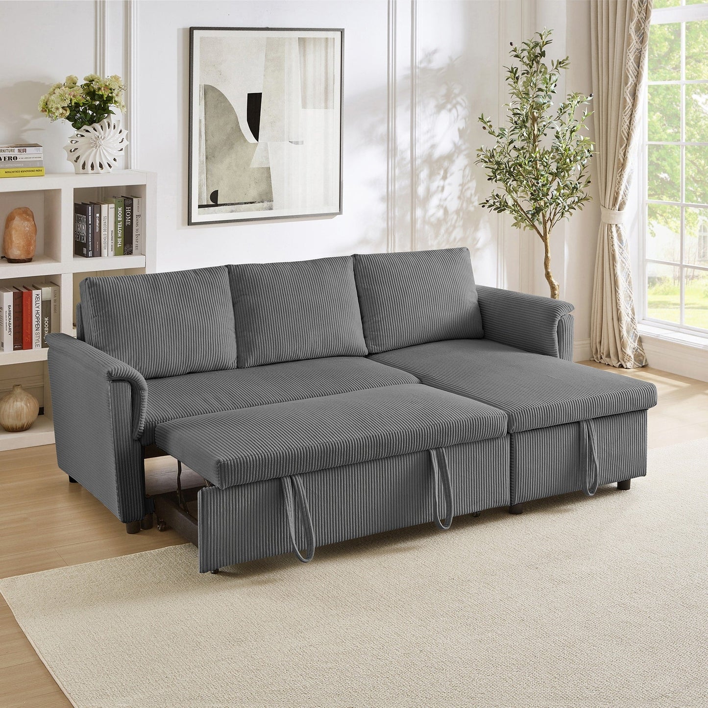 Divano a due posti con chaise longue, divano modulare convertibile a L con chaise longue contenitore