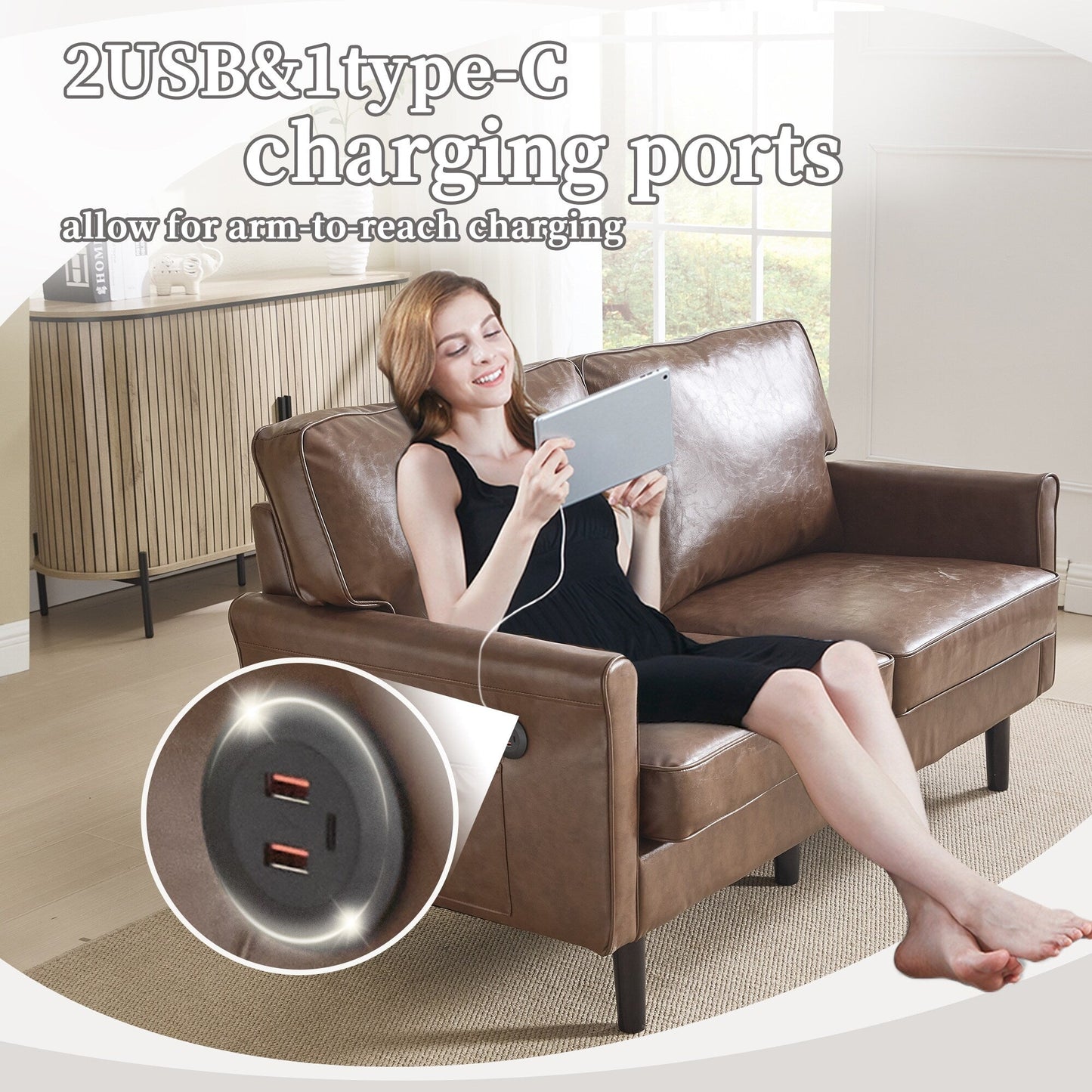 Divano a due posti, divani a 2 posti per soggiorno, divano piccolo con USB e fodera per cuscino rimovibile