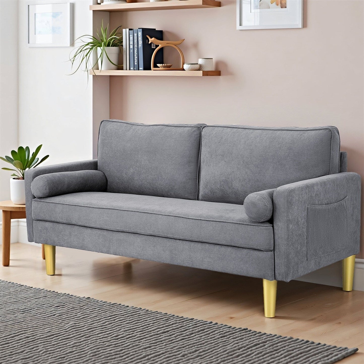 Divano a due posti, divano in tessuto, piccolo divano a due posti con tasche laterali per soggiorno, camera da letto, ufficio, appartamento, piccolo spazio