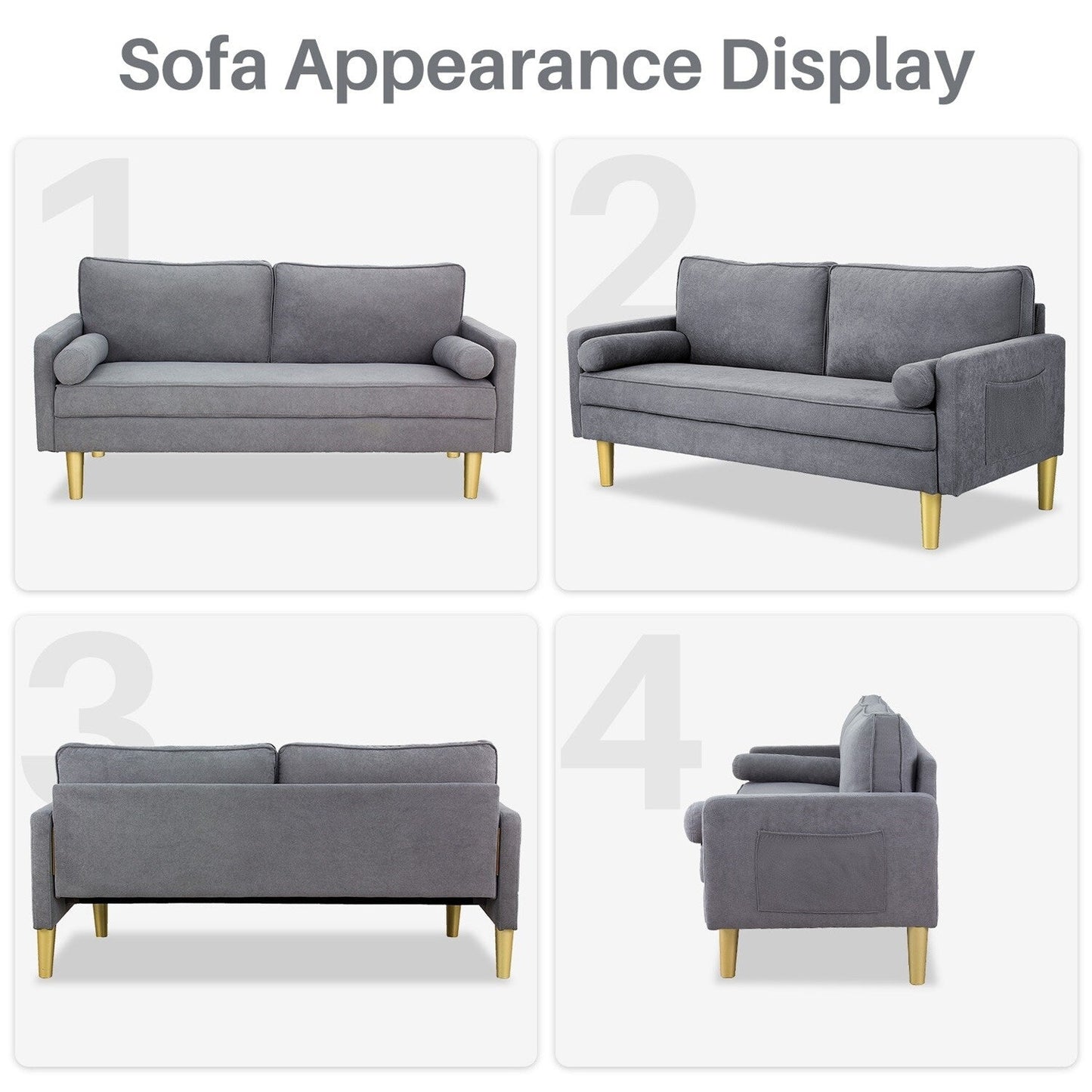 Divano a due posti, divano in tessuto, piccolo divano a due posti con tasche laterali per soggiorno, camera da letto, ufficio, appartamento, piccolo spazio