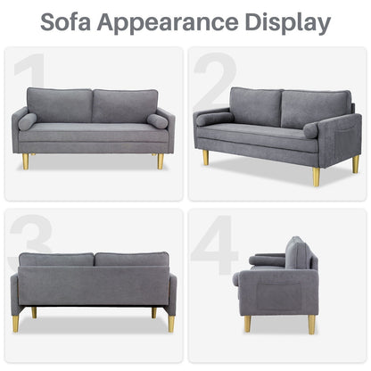 Divano a due posti, divano in tessuto, piccolo divano a due posti con tasche laterali per soggiorno, camera da letto, ufficio, appartamento, piccolo spazio