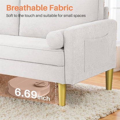 Divano a due posti, divano in tessuto, piccolo divano a due posti con tasche laterali per soggiorno, camera da letto, ufficio, appartamento, piccolo spazio