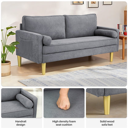 Divano a due posti, divano in tessuto, piccolo divano a due posti con tasche laterali per soggiorno, camera da letto, ufficio, appartamento, piccolo spazio