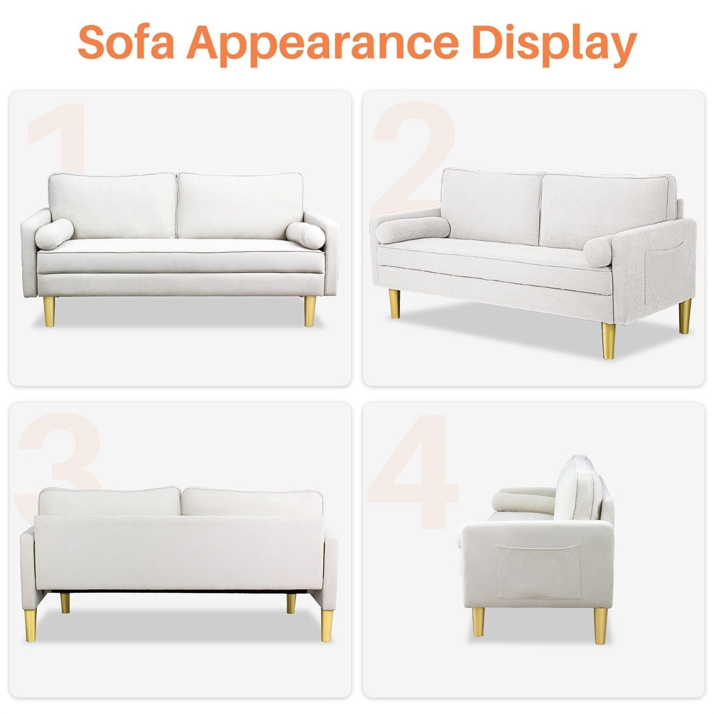 Divano a due posti, divano in tessuto, piccolo divano a due posti con tasche laterali per soggiorno, camera da letto, ufficio, appartamento, piccolo spazio