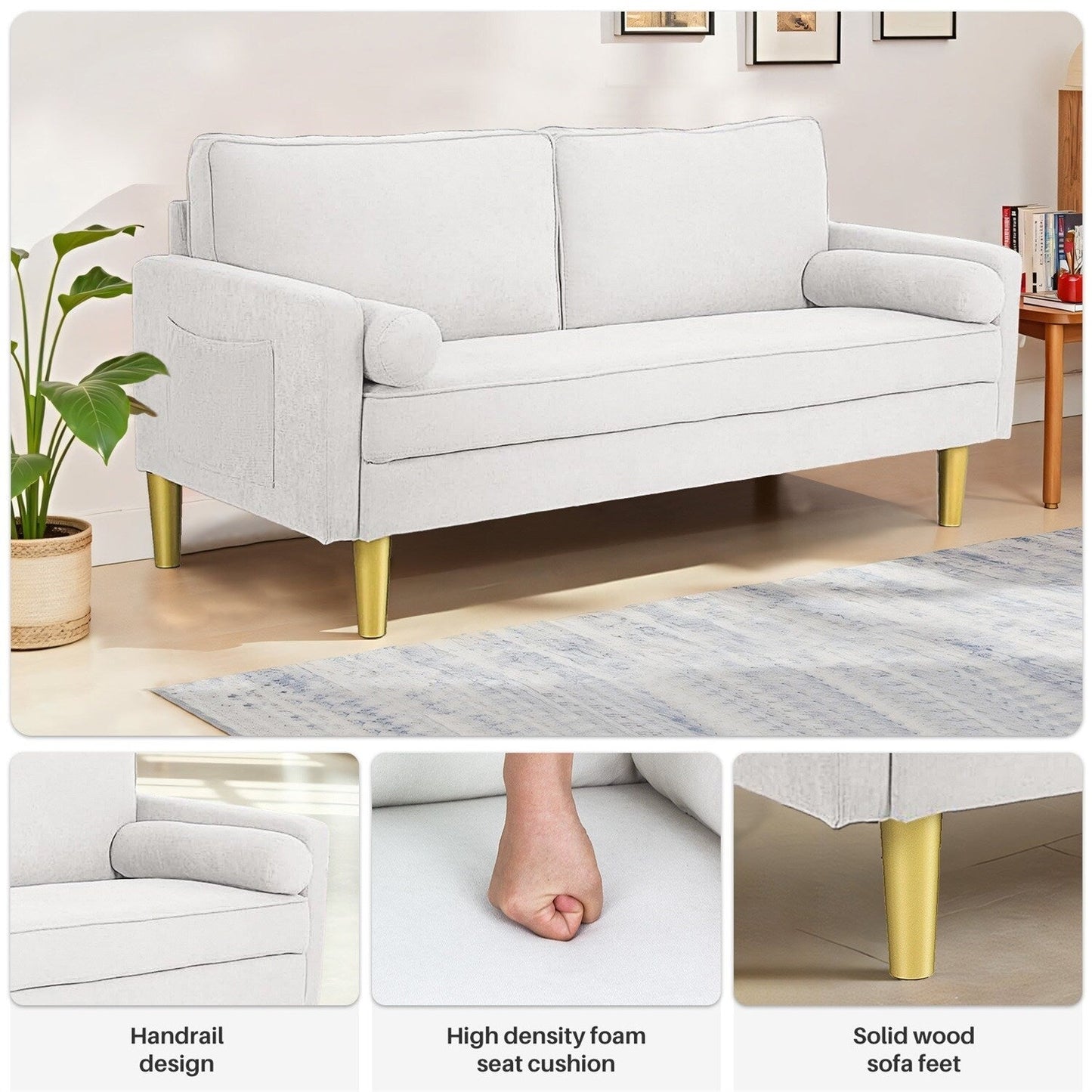 Divano a due posti, divano in tessuto, piccolo divano a due posti con tasche laterali per soggiorno, camera da letto, ufficio, appartamento, piccolo spazio