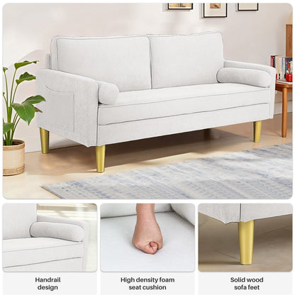 Divano a due posti, divano in tessuto, piccolo divano a due posti con tasche laterali per soggiorno, camera da letto, ufficio, appartamento, piccolo spazio