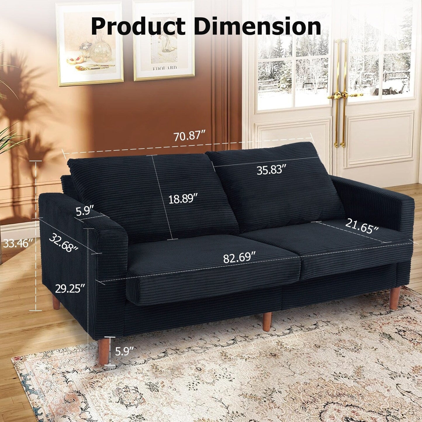 82.7 Divani per soggiorno, comodi divani a due posti, divano a due posti in velluto a coste, facile da montare per piccoli spazi