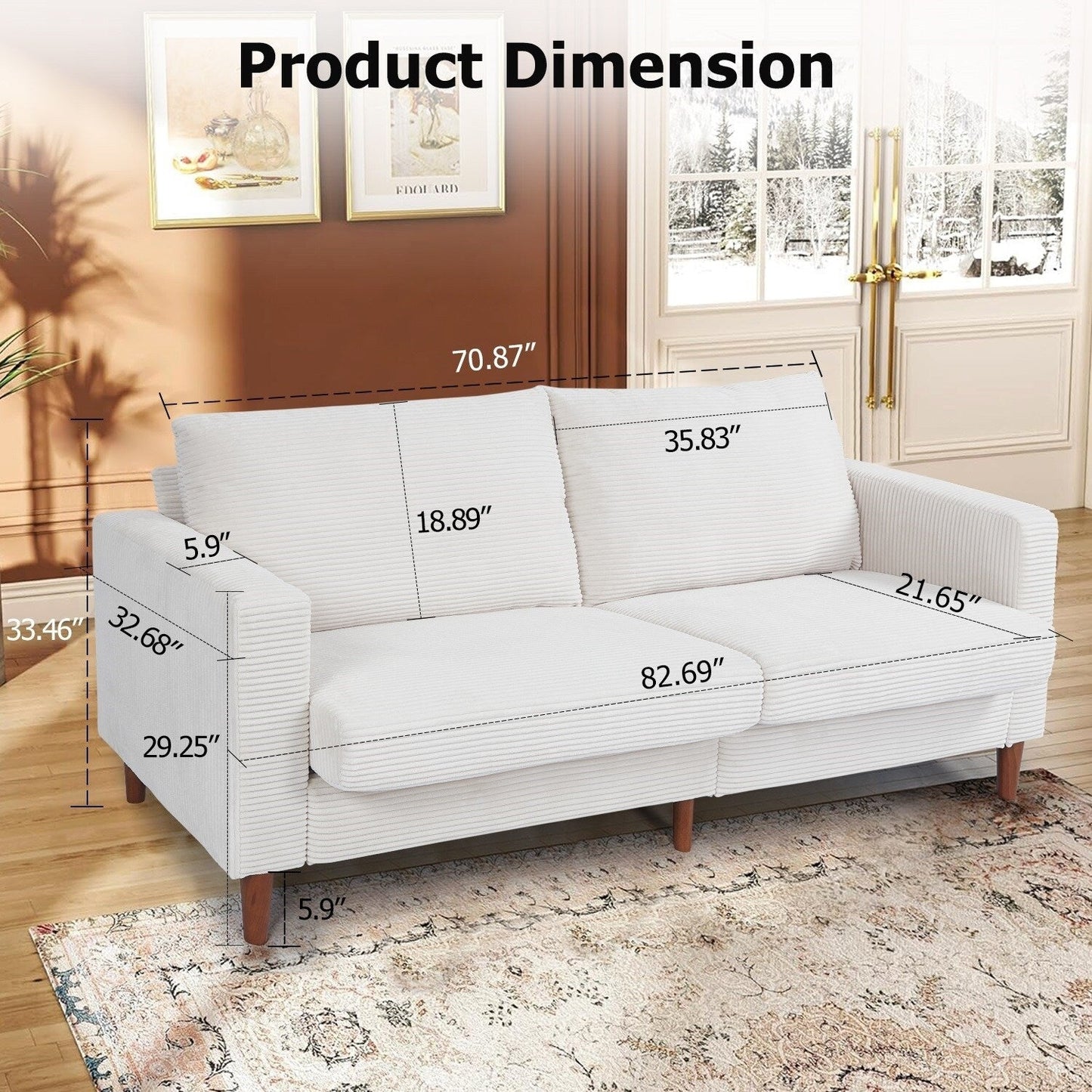 82.7 Divani per soggiorno, comodi divani a due posti, divano a due posti in velluto a coste, facile da montare per piccoli spazi