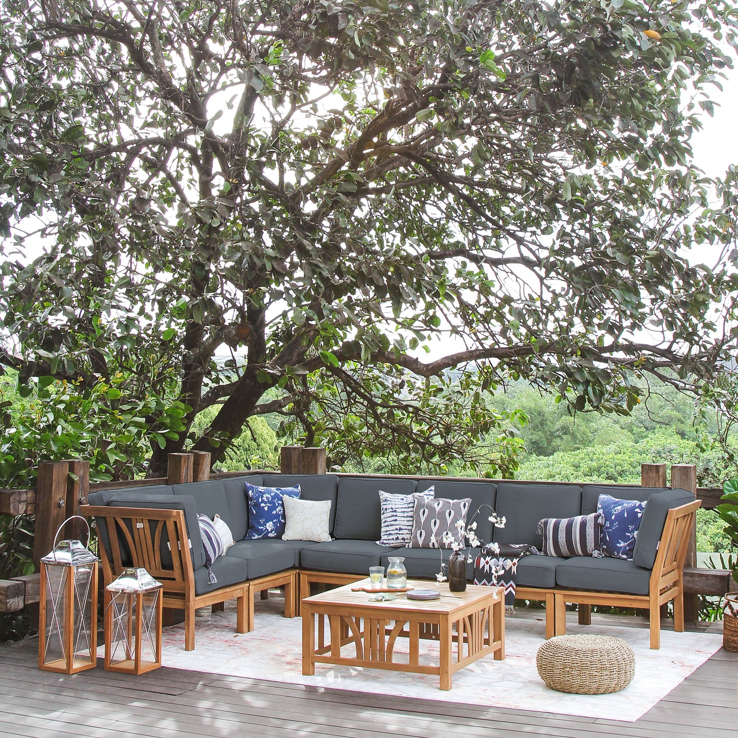 Set da giardino componibile Cambridge Casual Lowell in teak da 8 pezzi con cuscino