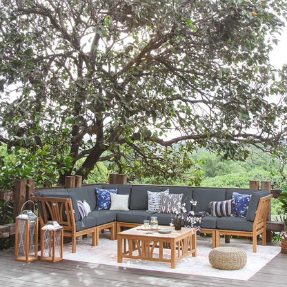 Set da giardino componibile Cambridge Casual Lowell in teak da 8 pezzi con cuscino