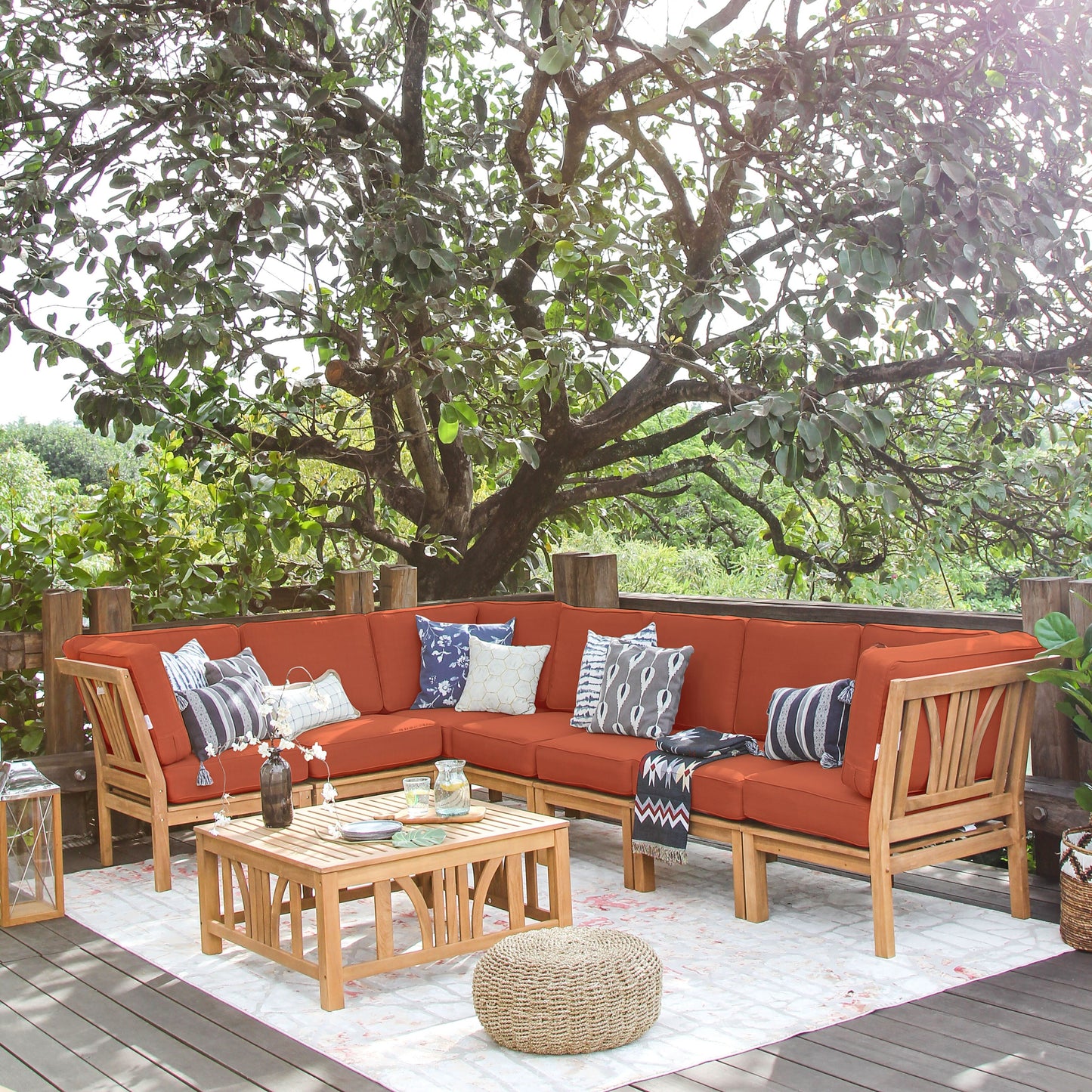 Set da giardino componibile Cambridge Casual Lowell in teak da 8 pezzi con cuscino