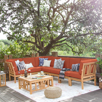 Set da giardino componibile Cambridge Casual Lowell in teak da 8 pezzi con cuscino